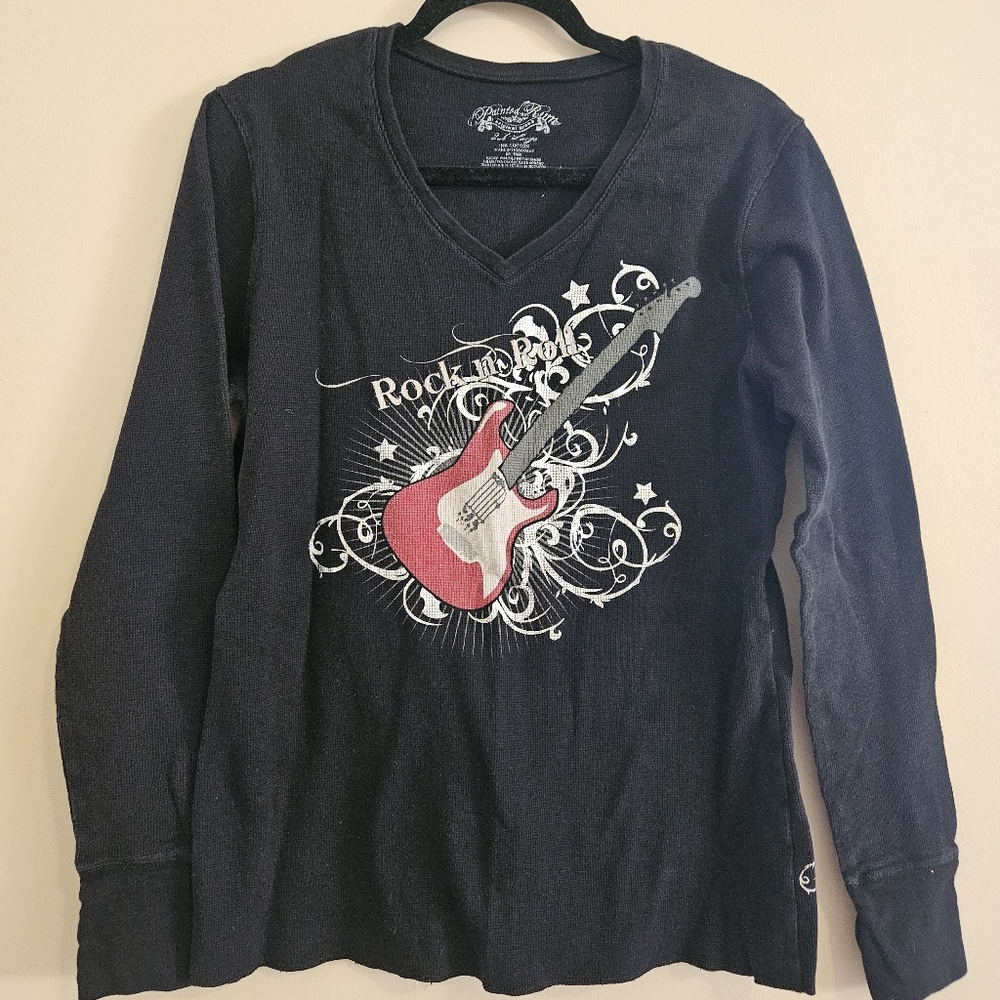 Painted Rum Women's 2XL Cotton V-Neck Long Sleeve Shirt - Rock N Roll
